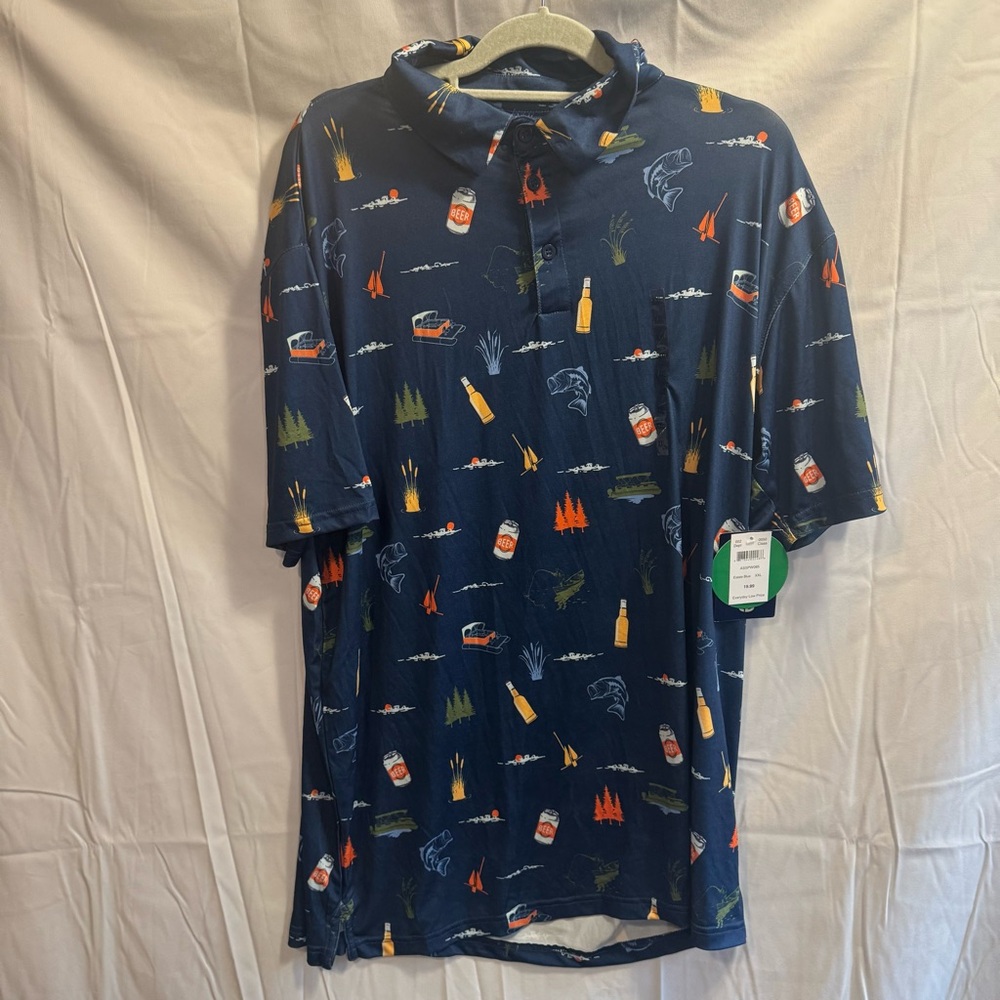 Aeroline Fitness Gear Men’s 2X Estate Blue Summertime SS Polo Shirt NWT